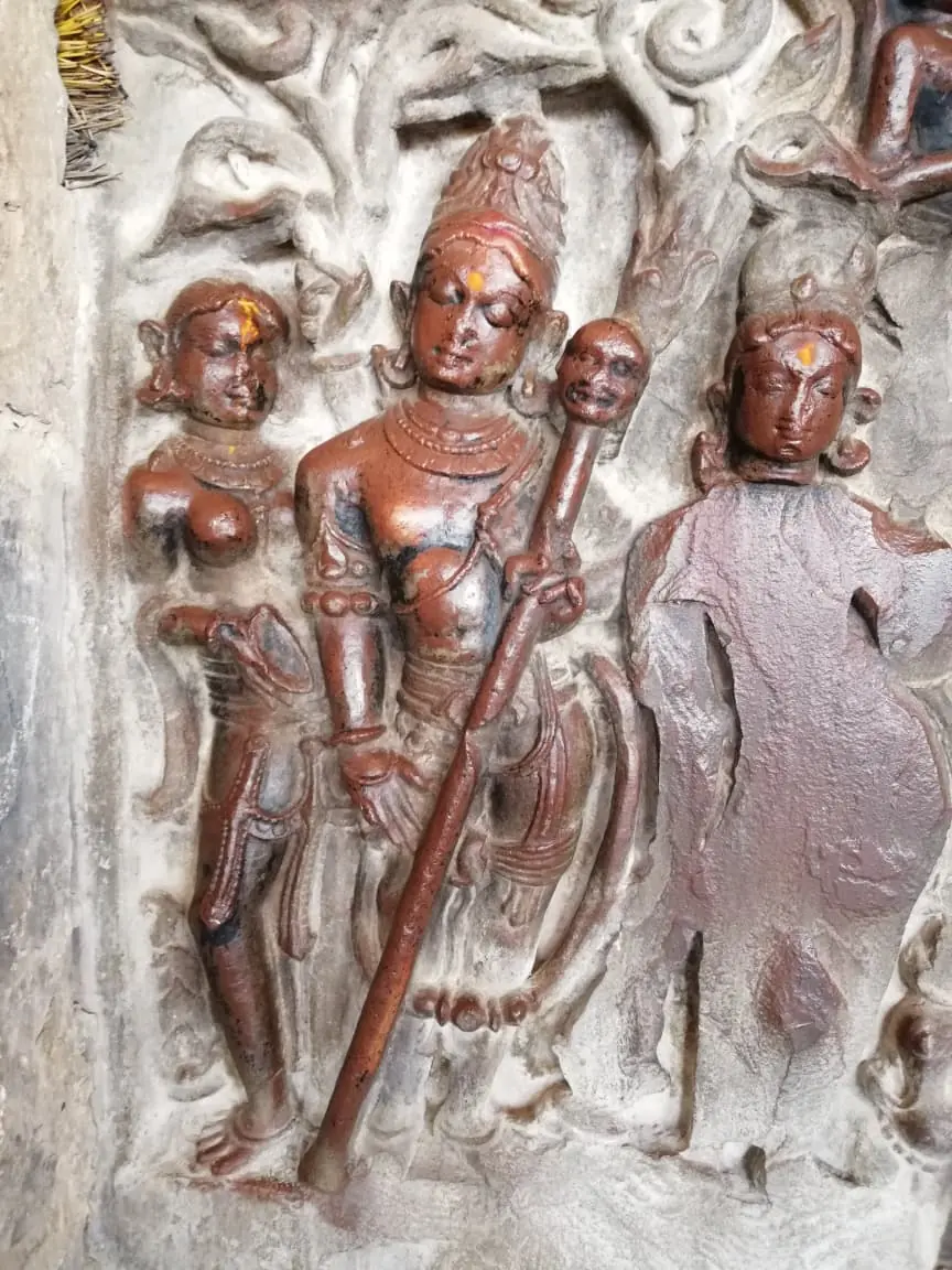 A carved stone panel of deities from a ruined temple in Mukundara