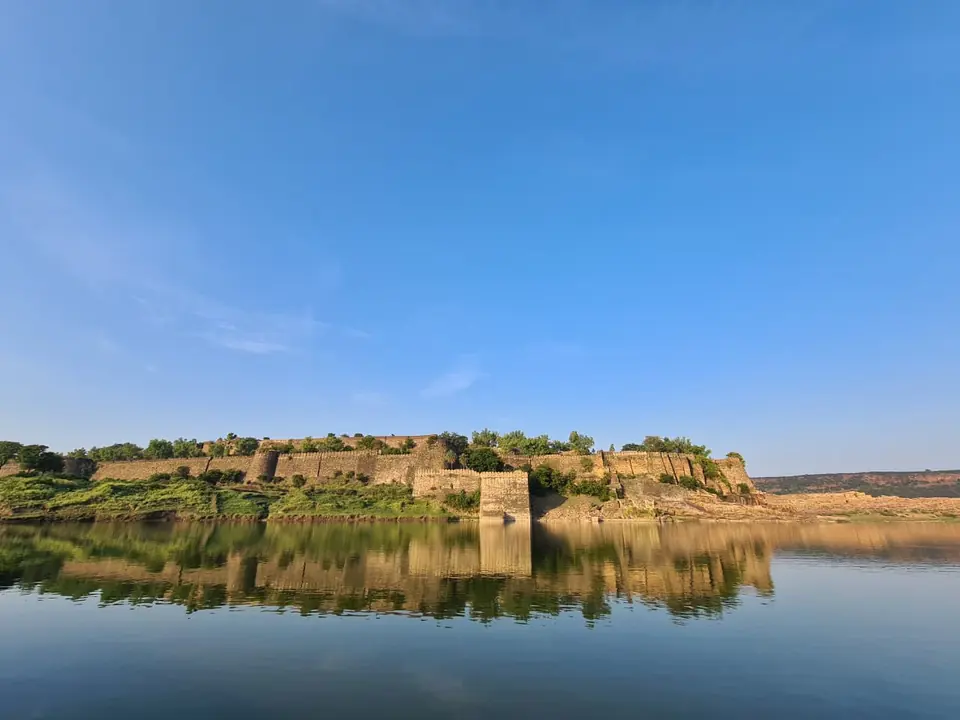 Gagron Fort reflected in the Kali Sindh river